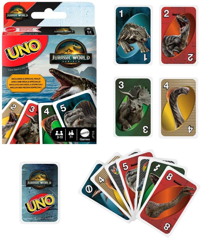 Mattel Games UNO Jurassic World Rebirth Card Game (JFT28) | Movie Edition Deck