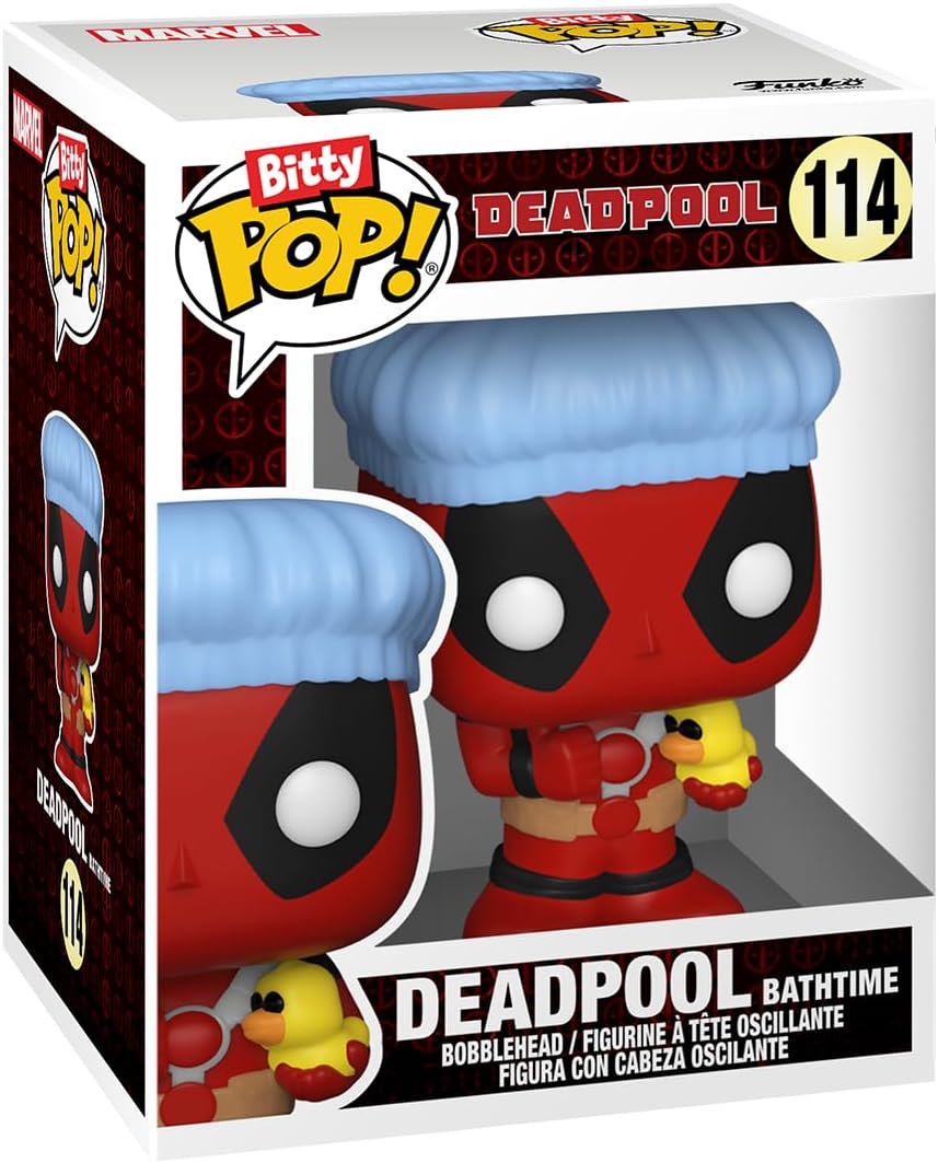 Funko Pop! Deadpool (Bathtime), Deadpool (Flamenco), Deadpool (Supper Hero), and Mystery Figure