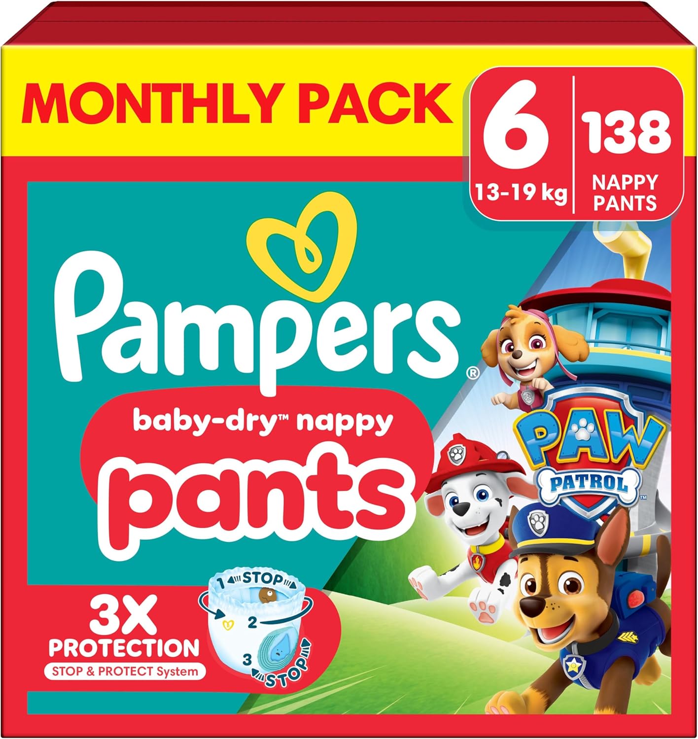 Pampers Baby-Dry Nappy Pants Paw Patrol Edition Size 6, 138 Nappies