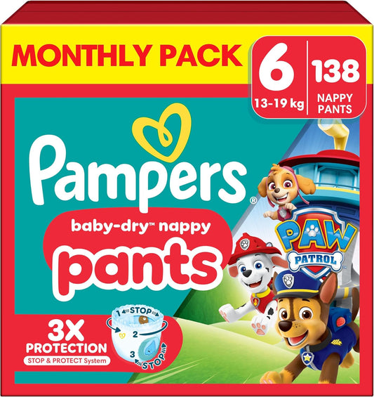 Pampers Baby-Dry Nappy Pants Paw Patrol Edition Size 6, 138 Nappies