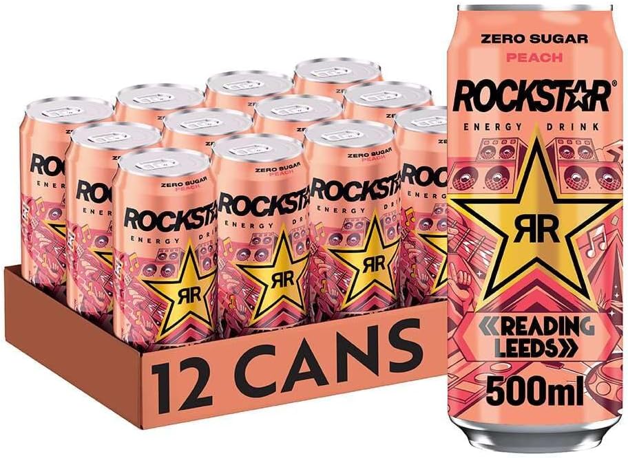 Rockstar Energy Drink - Peach - Sugar Free - 12 x 500ml