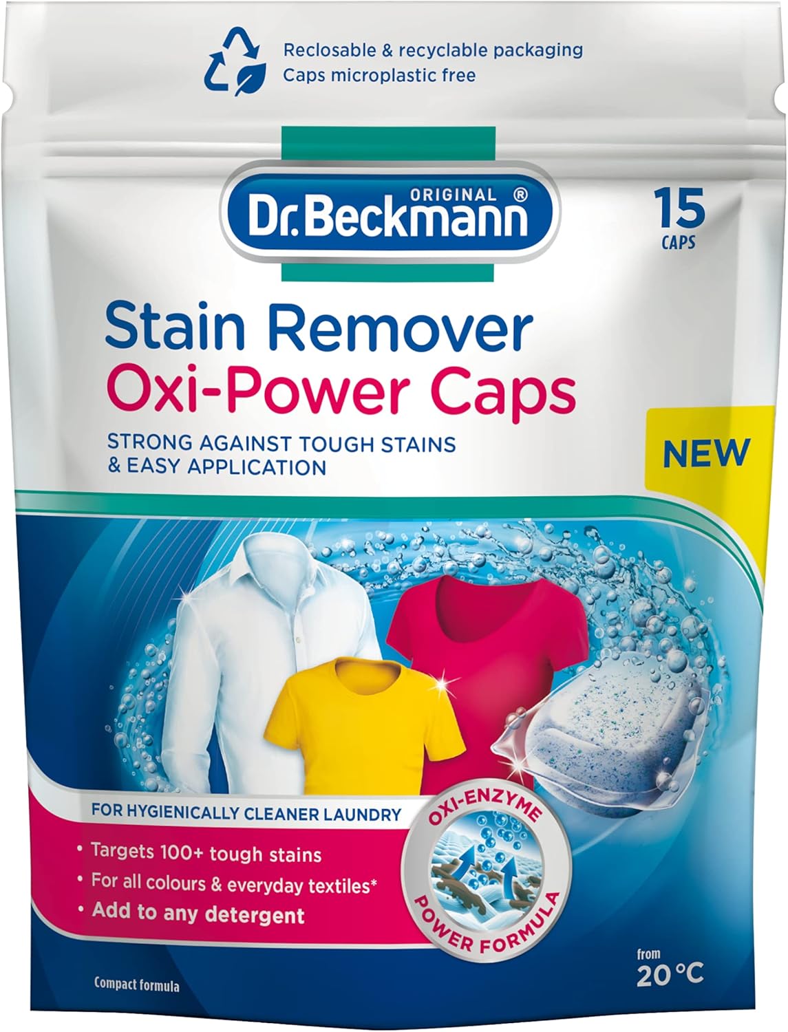 Dr. Beckmann Stain Remover Oxi Power Caps 15pc | Laundry Stain & Odour Removal for Colours & Whites