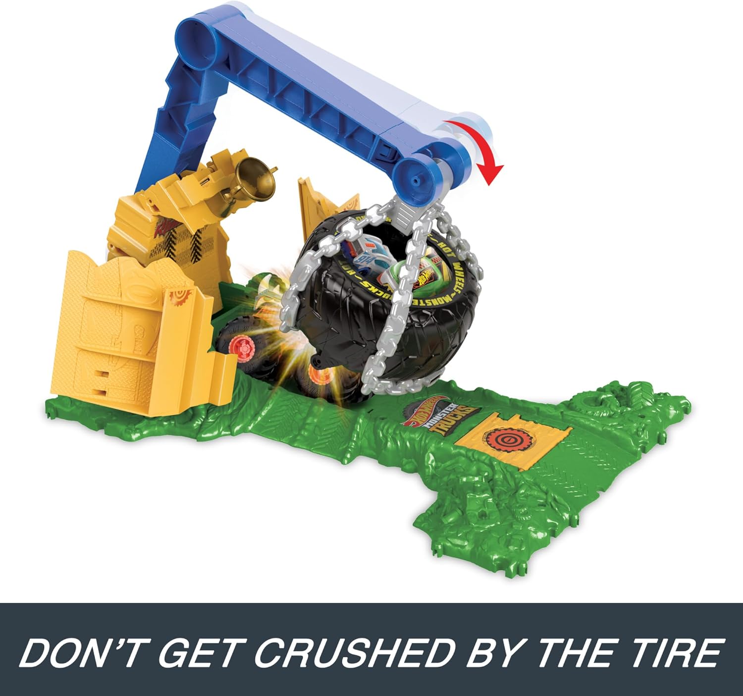 Hot Wheels Monster Trucks Rhinomite Chargin’ Challenge Playset With 1:64 Truck | Crash & Launch Stunt Arena Set