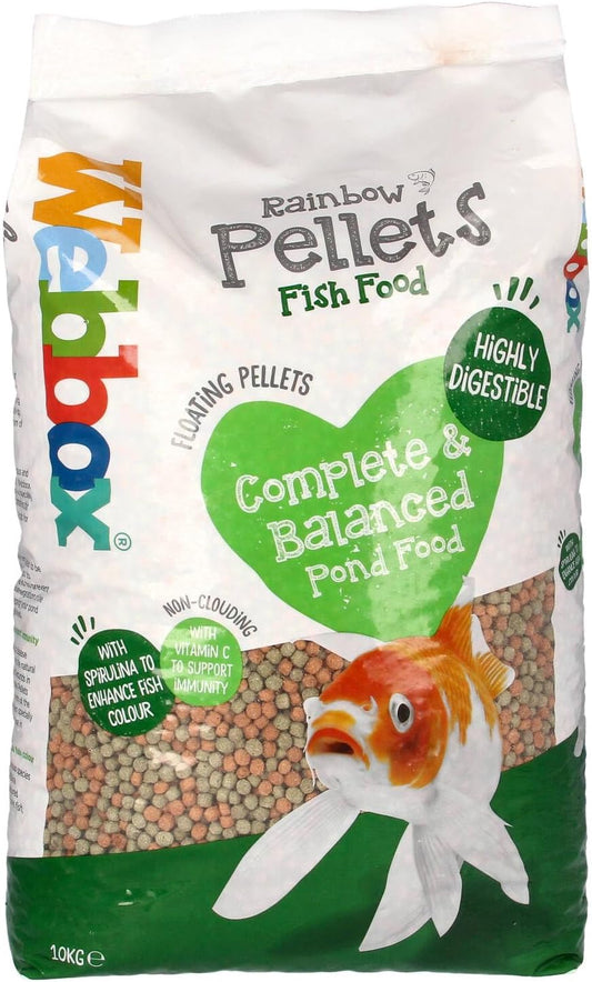 Webbox Complete Rainbow Mixed Pond Pellets Fish Food 10kg | Floating Colour-Enhancing Pellets