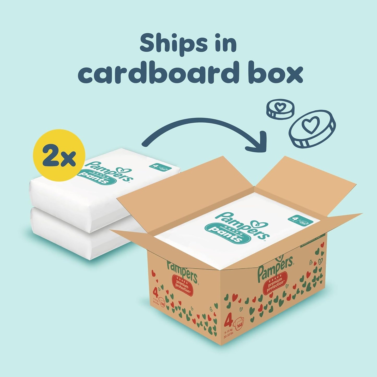 Pampers Premium Protection Nappy Pants, Size 4 (9-15kg / 20-33lbs) x168 Nappies