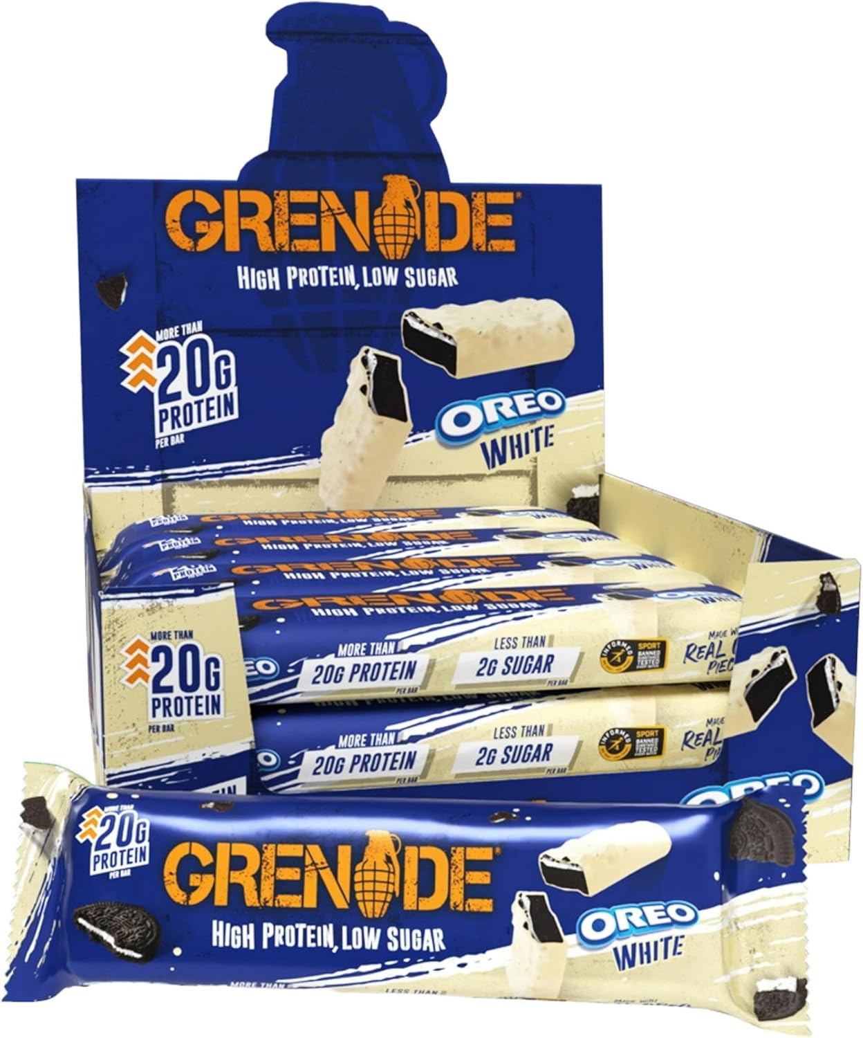 Grenade High Protein Low Sugar Bars - Oreo White 12 x 60g