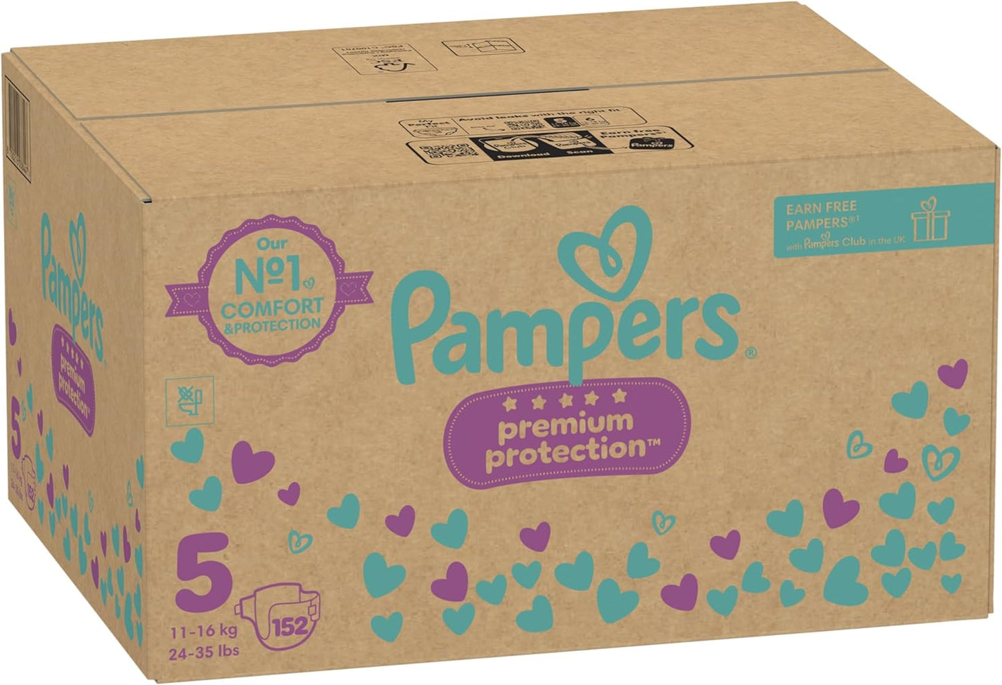 Pampers Premium Protection Baby Nappies, Size 5 (11-16kg / 24-35lbs) x152