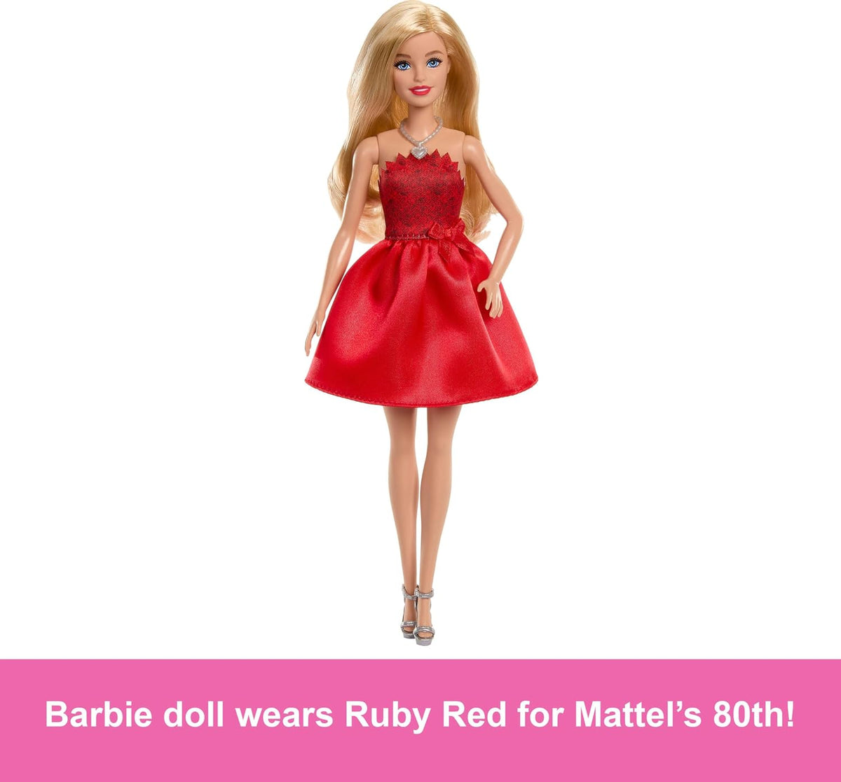 Barbie Mattel 80th Anniversary Ruby-Red Celebration Fashion Doll | Collectible Doll with Silvery Accessories