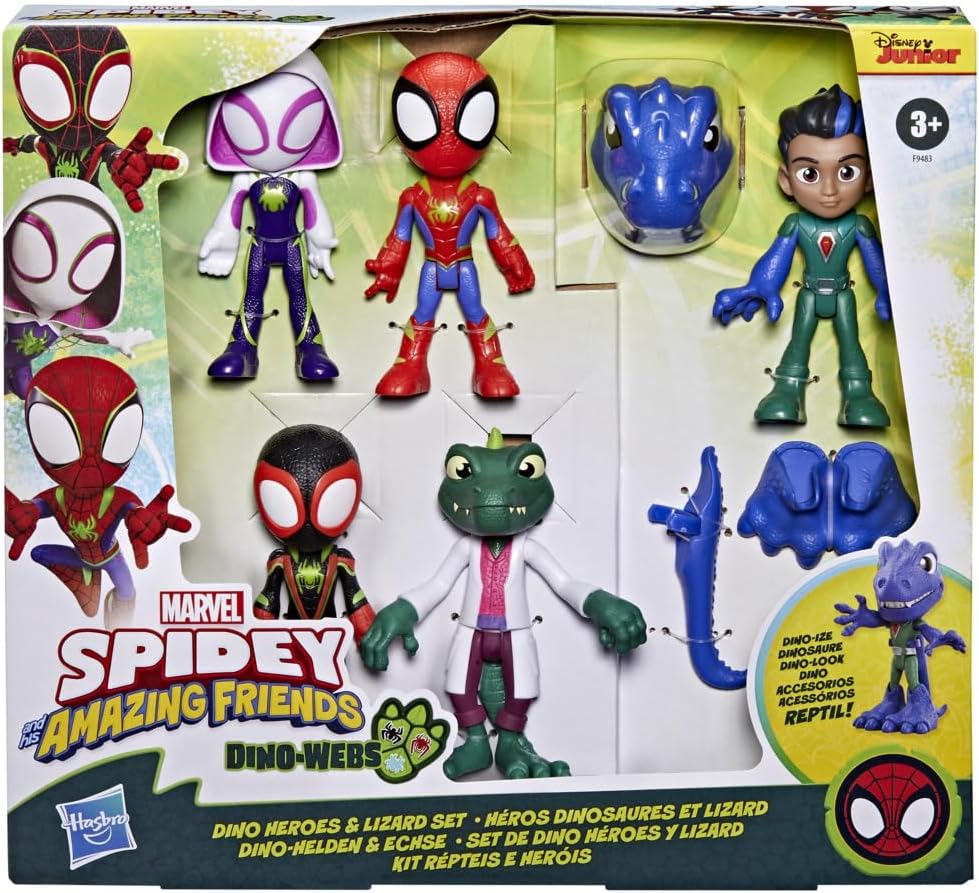 Spidey and His Amazing Friends Dino-Webs Dino Heroes & Lizard Set | Marvel Action Figure Pack