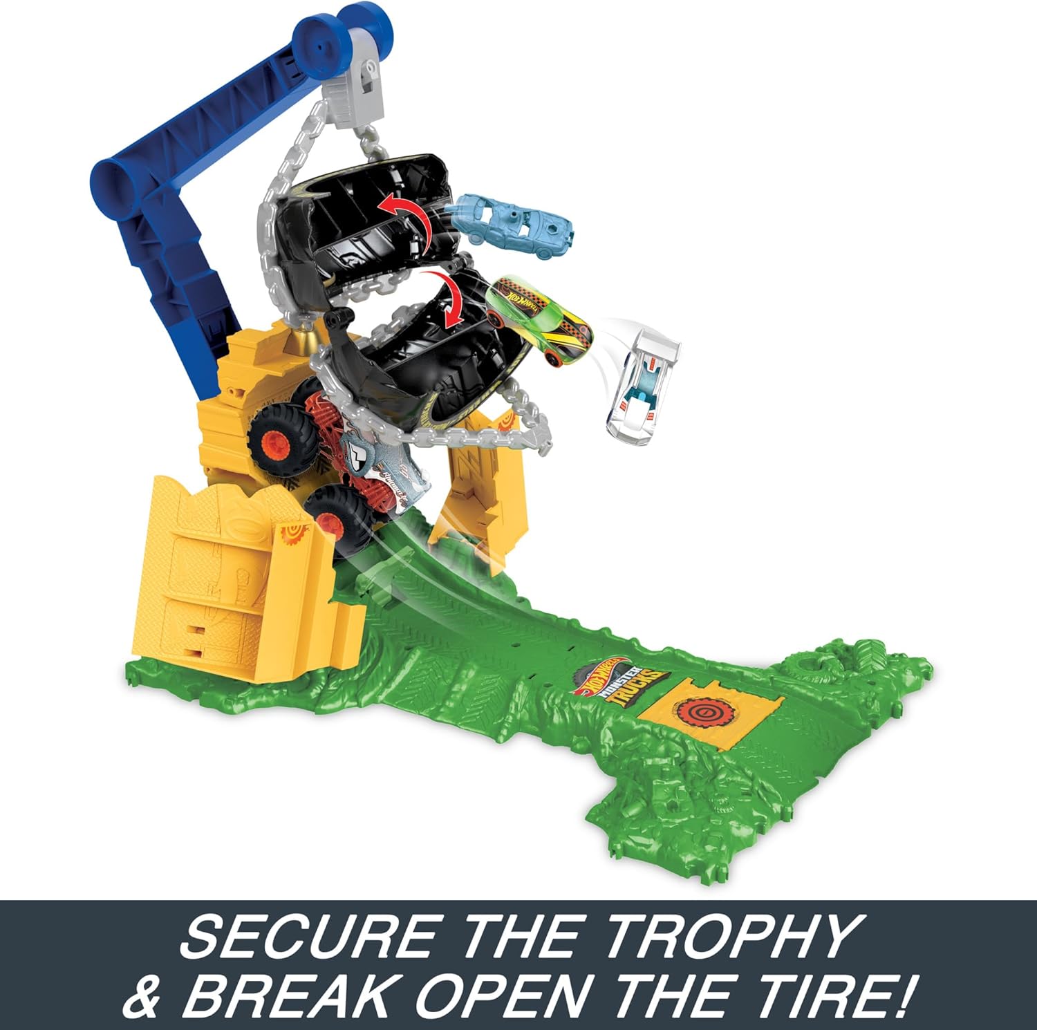 Hot Wheels Monster Trucks Rhinomite Chargin’ Challenge Playset With 1:64 Truck | Crash & Launch Stunt Arena Set