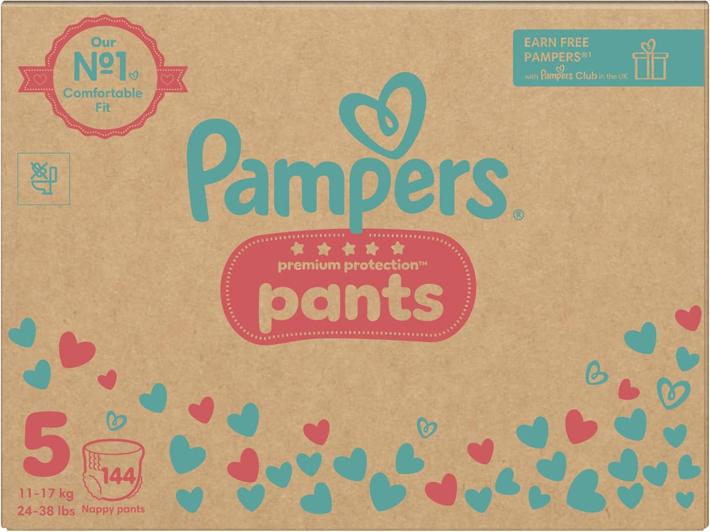 Pampers Premium Protection Nappy Pants, Size 5 (12-17kg / 27-38lbs) x144 Nappies