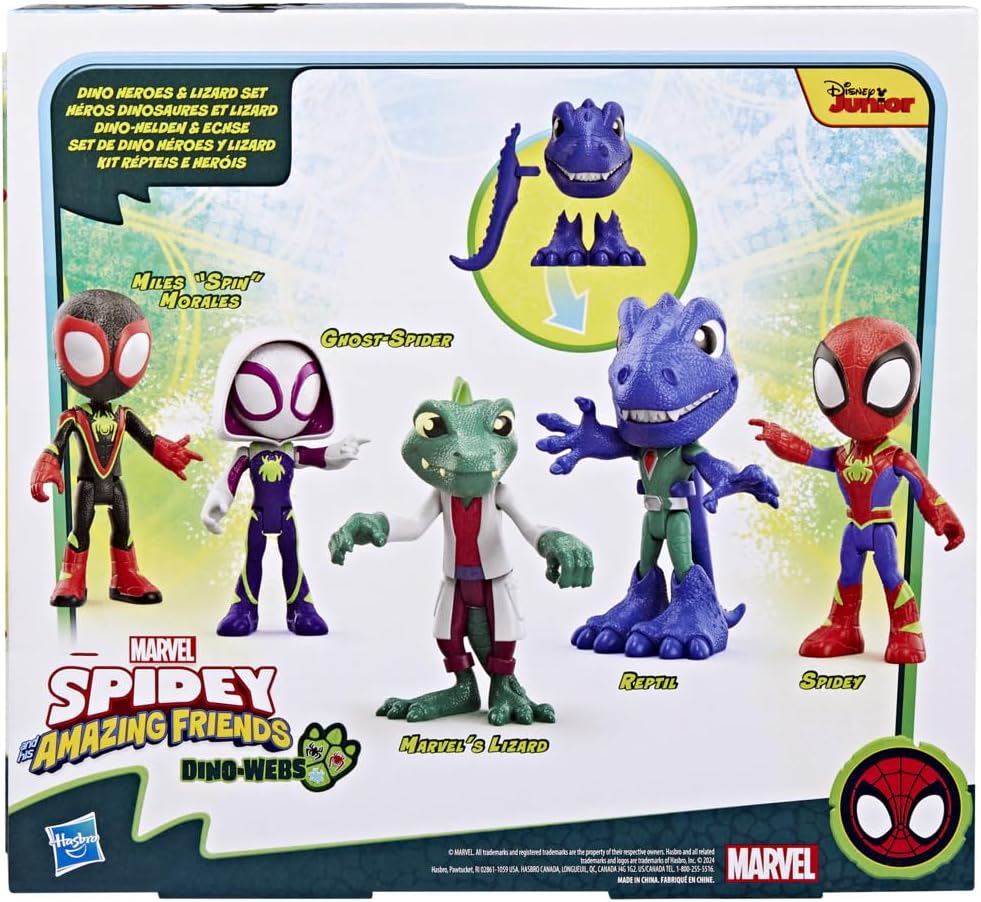 Spidey and His Amazing Friends Dino-Webs Dino Heroes & Lizard Set | Marvel Action Figure Pack