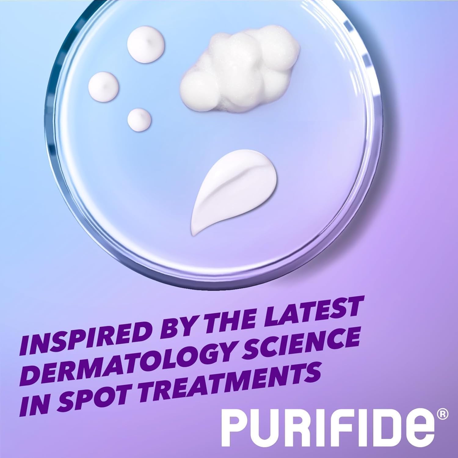 Purifide skin care spot treatment creams and foam inspired by latest dermatology science in clear dish