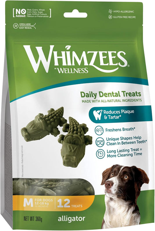 Whimzees Medium Alligator Dog Dental Chews - 12 Pack