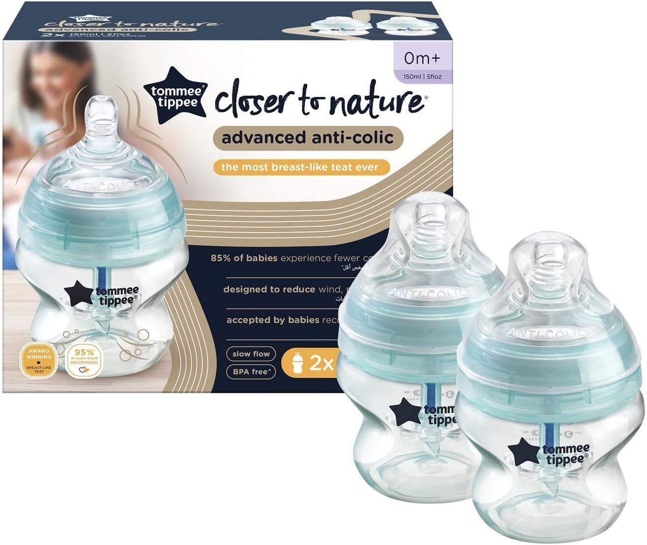 Tommee Tippee Closer to Nature 150ml / 5fl oz Feeding Bottles (Pack of 2)