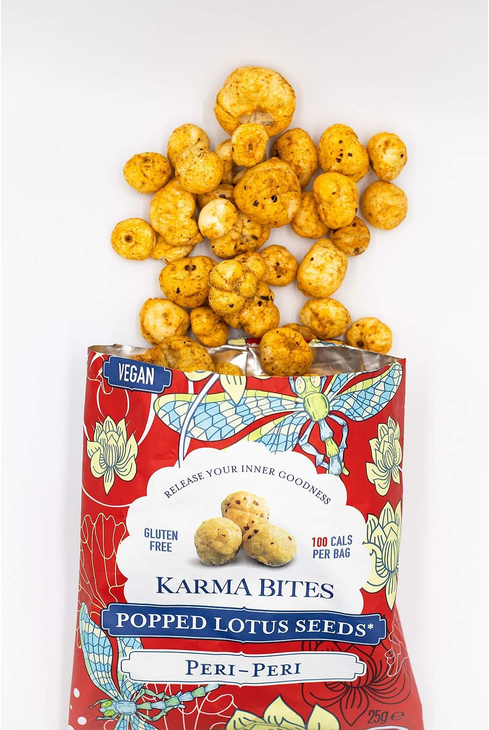 Karma Bites Popped Lotus Seeds Peri Peri 12 x 25g | Spicy Healthy Snack