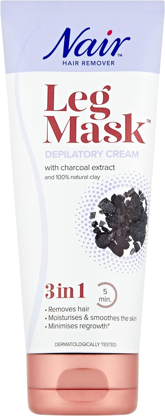 Nair Leg Mask Depilatory Cream 3 in 1 Hair Remover with Charcoal 180ml