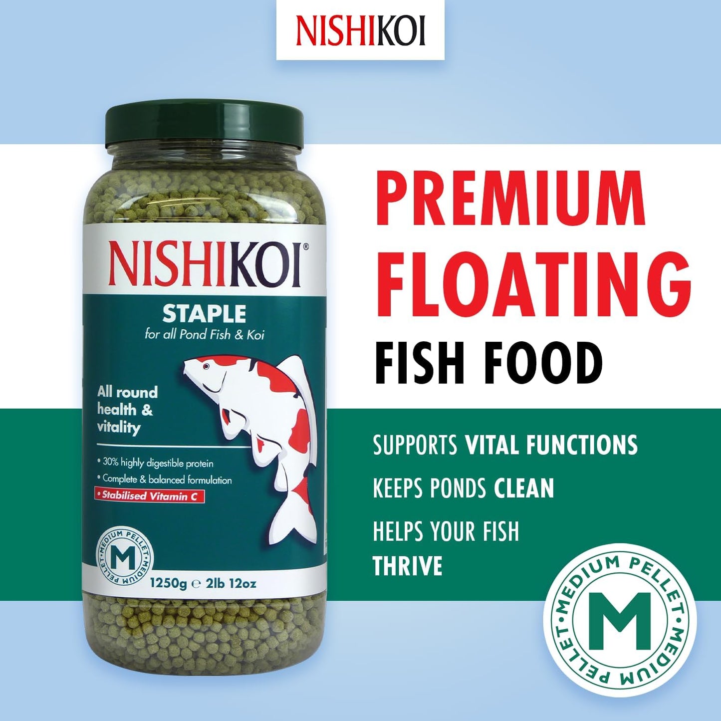 Nishikoi Staple Koi Fish Food, 1250g - Complete Koi Food Pellets