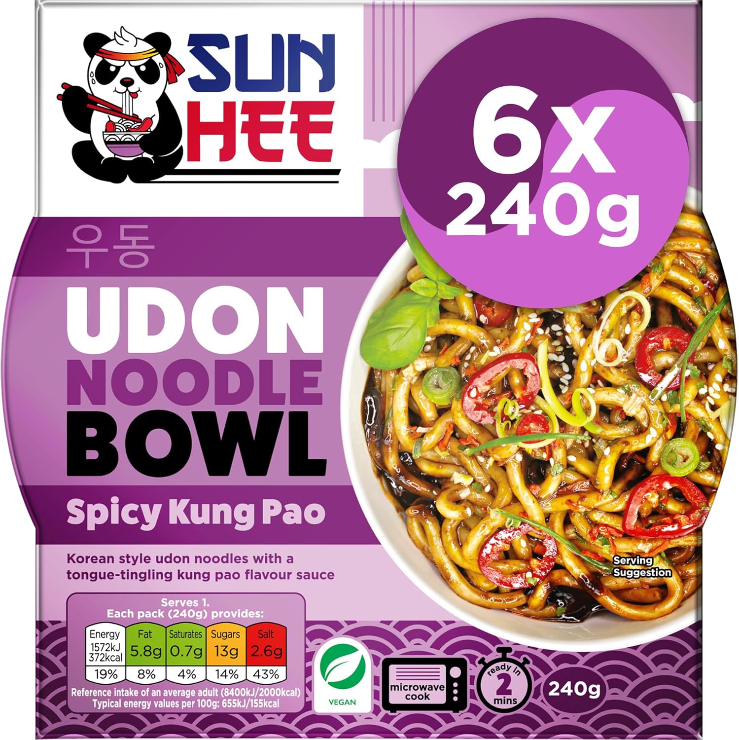 Sun Hee Spicy Kung Pao Udon Bowl 6 x 240g | Ready Meal Asian Noodle Bowl