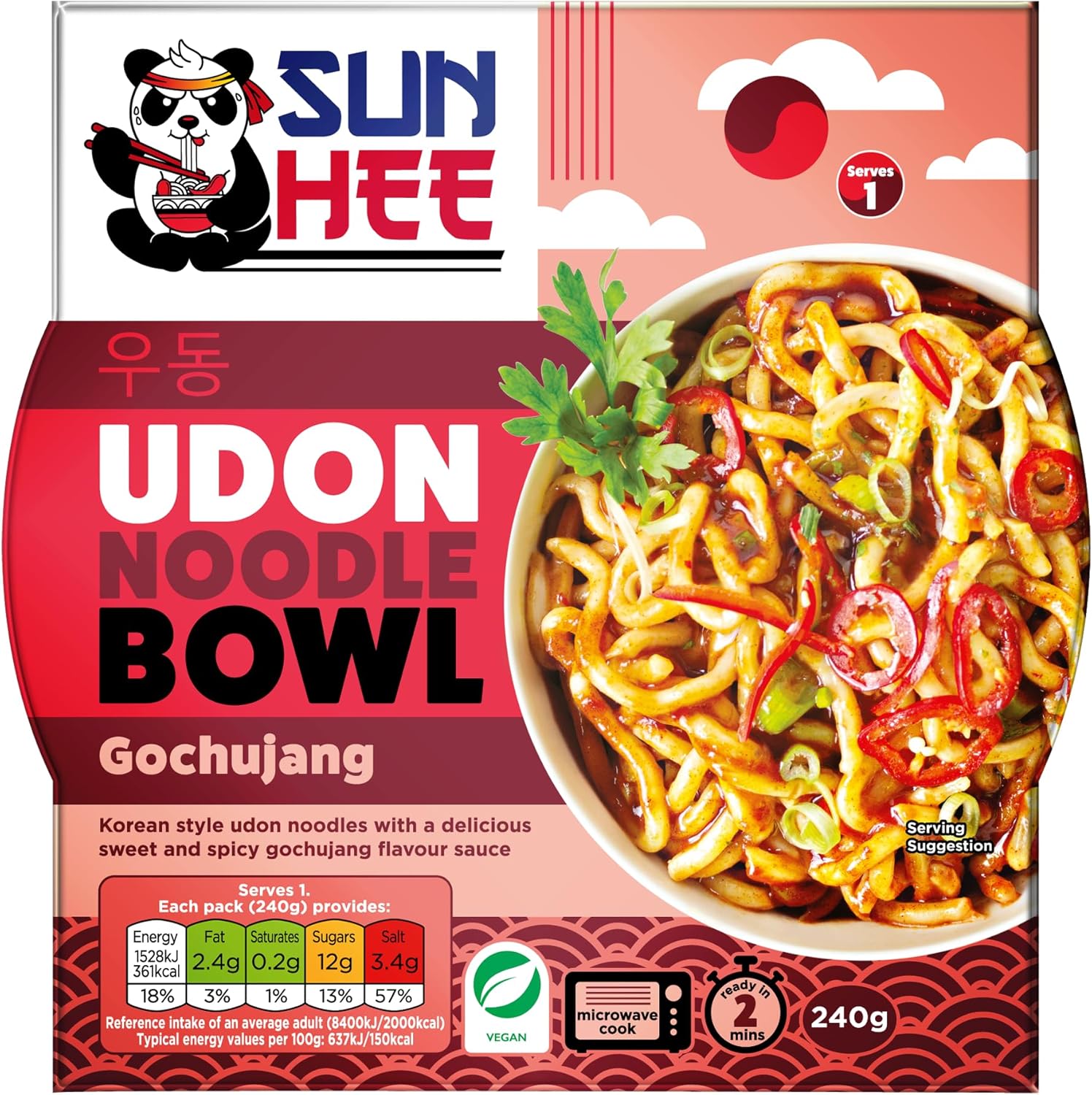Sun Hee Gochujang Udon Bowl 6 x 240g | Korean Spicy Udon Instant Noodle Meal