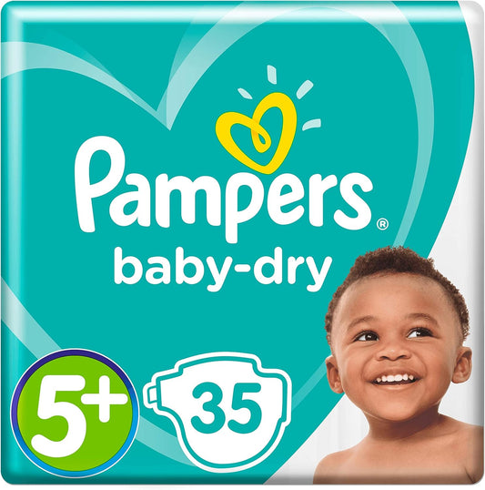 Pampers Baby Dry Nappies Size 5+ Pack of 35 | Overnight Breathable Dry Protection