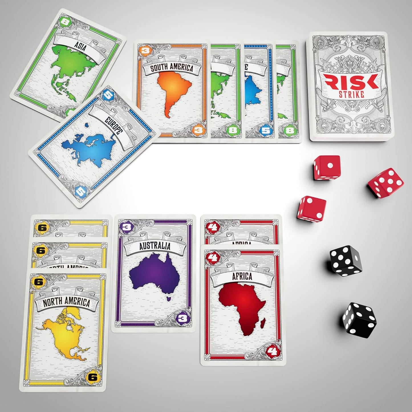 Risk Strike Cards and Dice Game, Quick-Playing Strategy Card Game for 2-5 Players