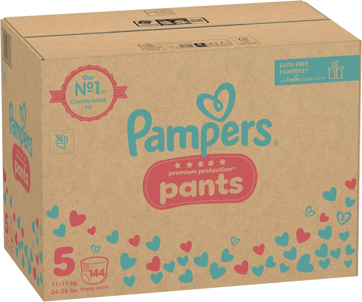 Pampers Premium Protection Nappy Pants, Size 5 (12-17kg / 27-38lbs) x144 Nappies