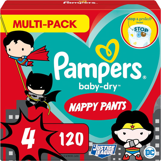 Pampers Baby-Dry Superhero Nappy Pants, Size 4 (9-15kg / 20-33lb) x120 - Edward Leonard Conroy Ltd