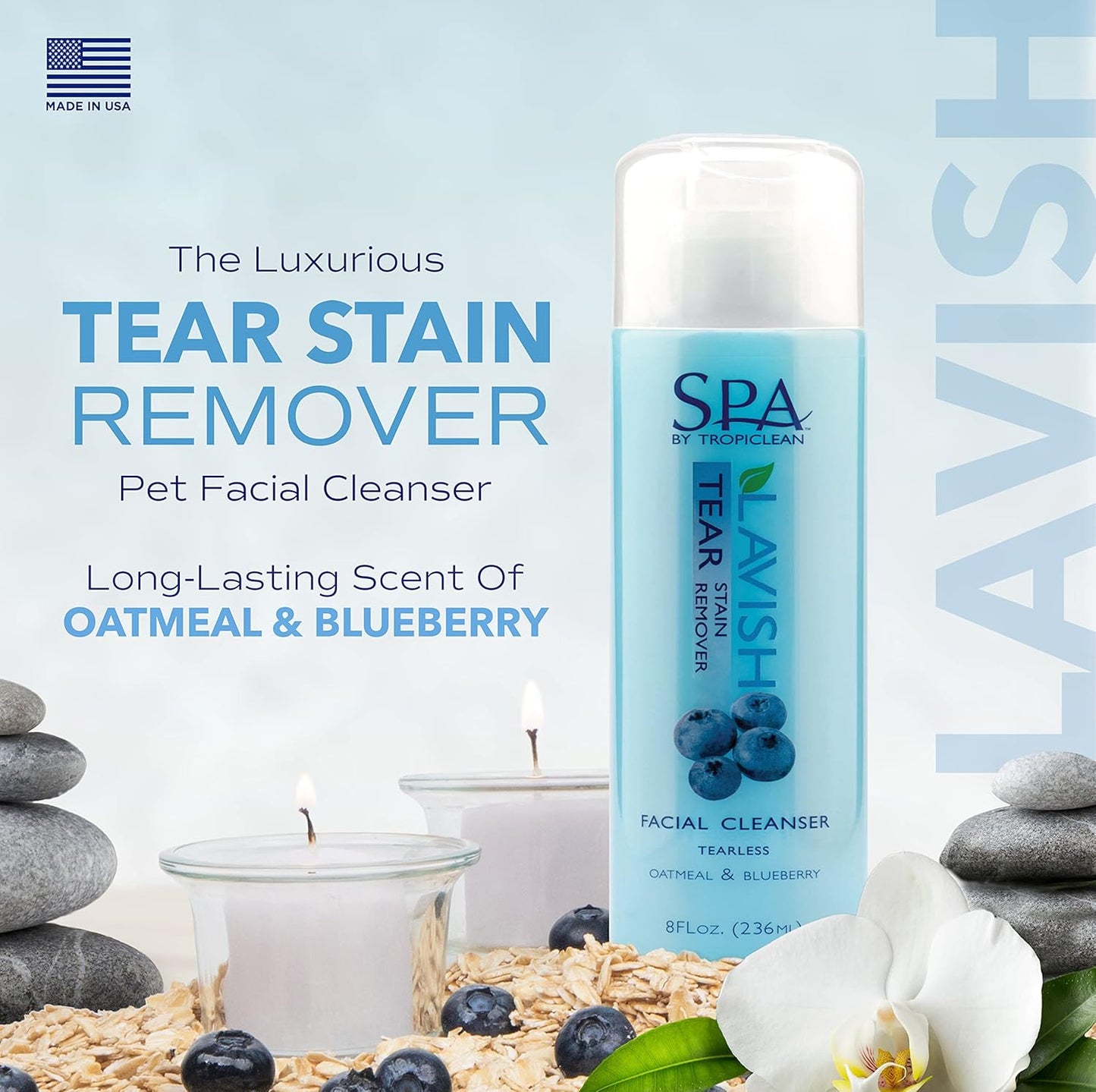 TropiClean SPA Blueberry Facial Cleanser & Tear Stain Remover for Cats & Dogs 236ml
