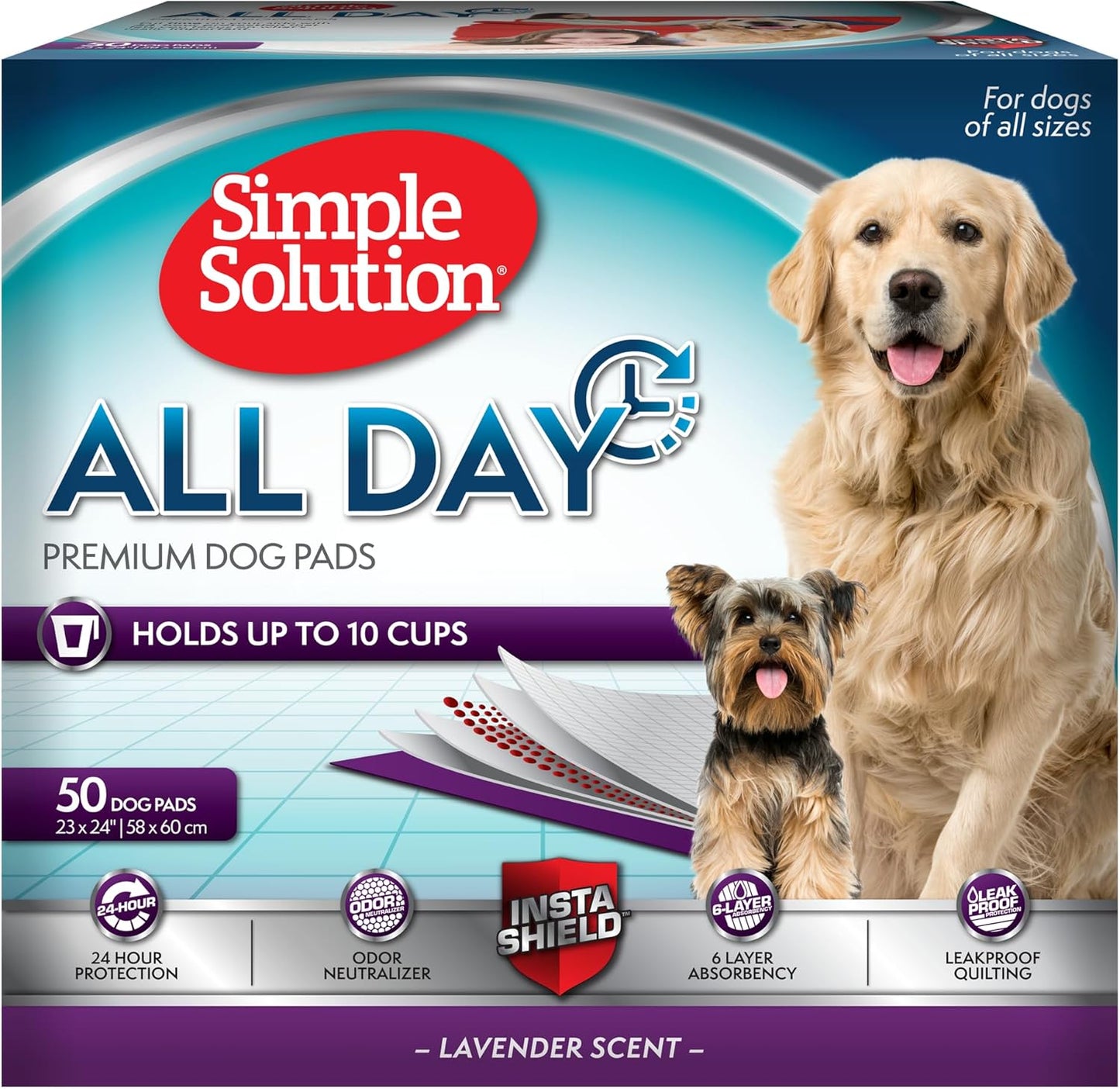 Simple Solution All Day Premium Dog & Puppy Pads Lavender Scent (50 pads)