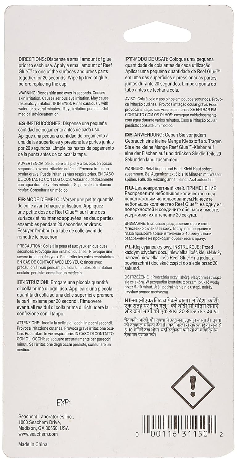 Seachem Reef Glue Cyanoacrylate Gel Coral Frag Mounting, 20g