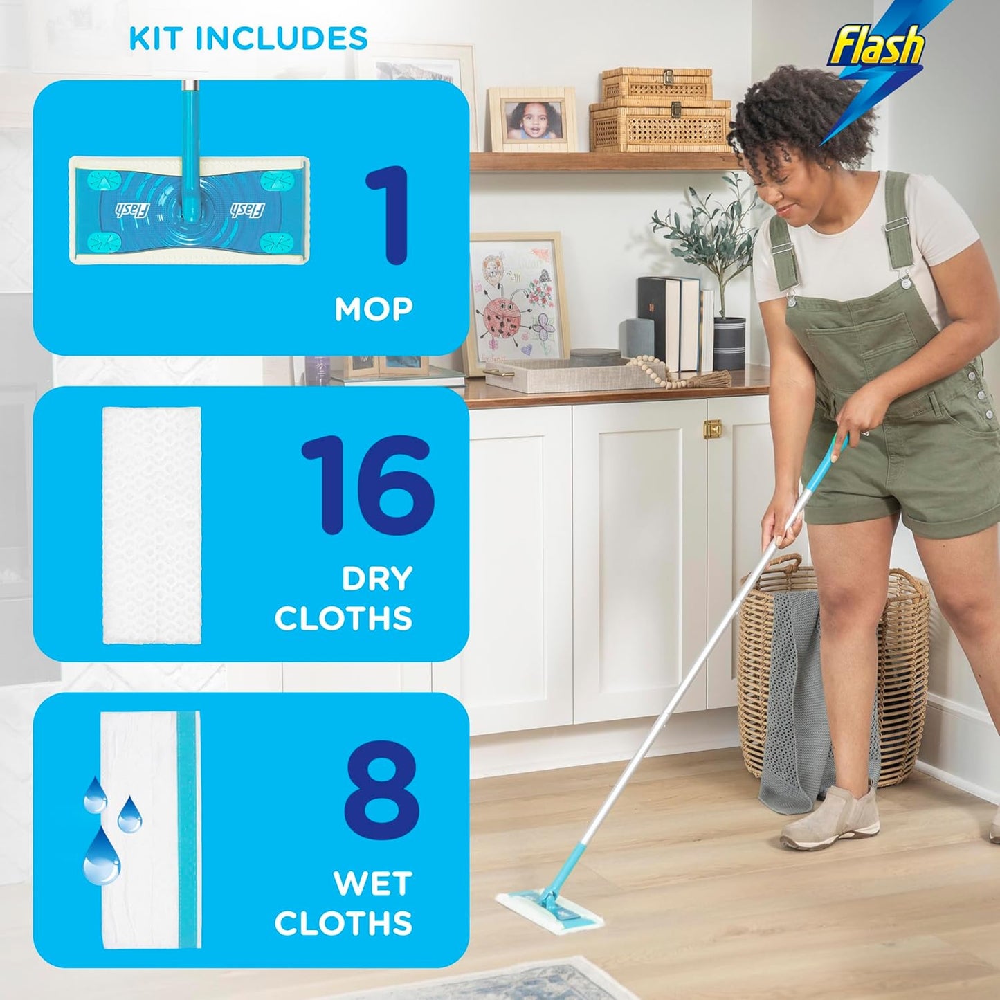 Flash Speedmop Starter Kit (1 Mop, 16 Dry & 8 Wet Refills) | Floor Cleaner