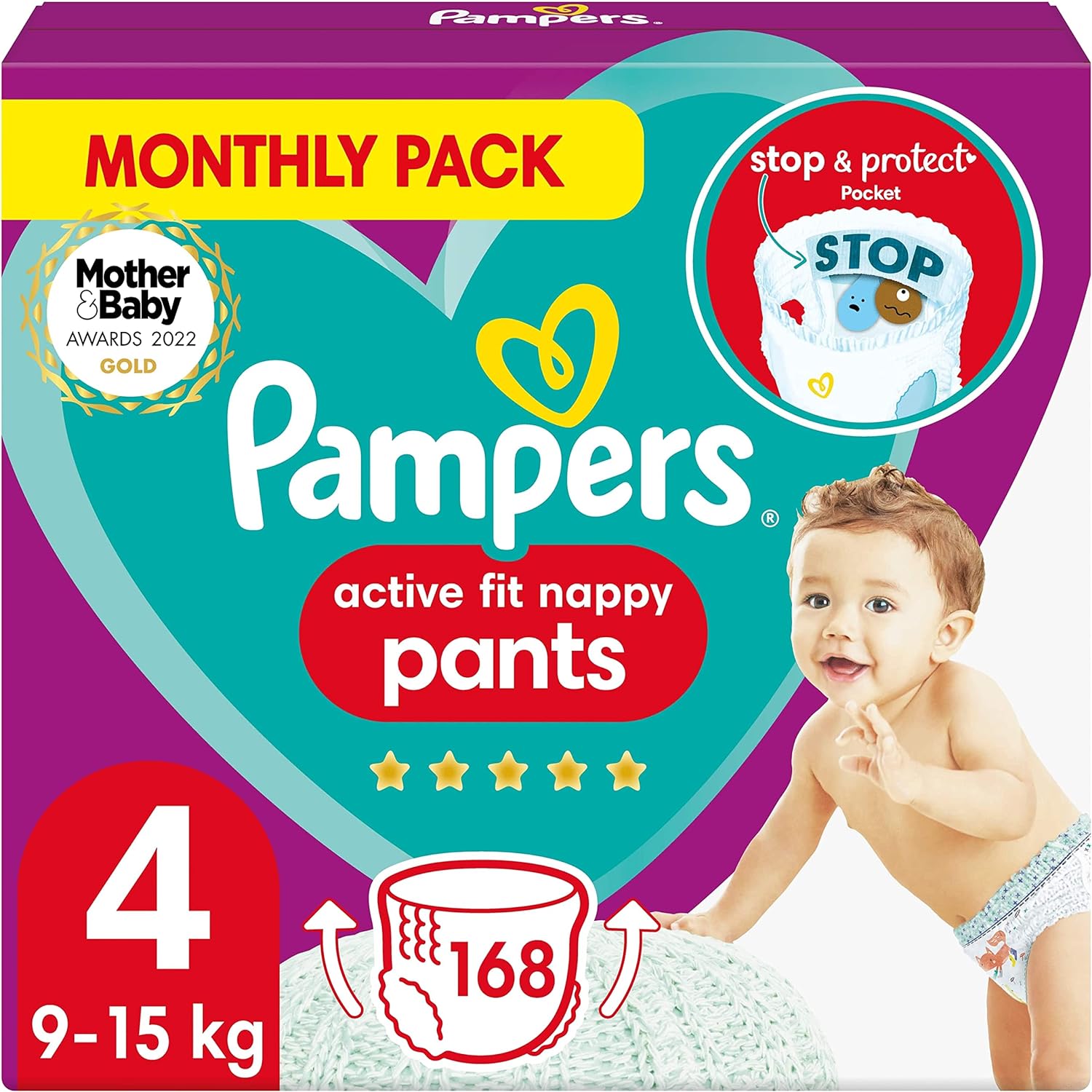 Pampers Active Fit Nappy Pants, Size 4 (9-15kg / 20-33lb) x168 - Edward Leonard Conroy Ltd