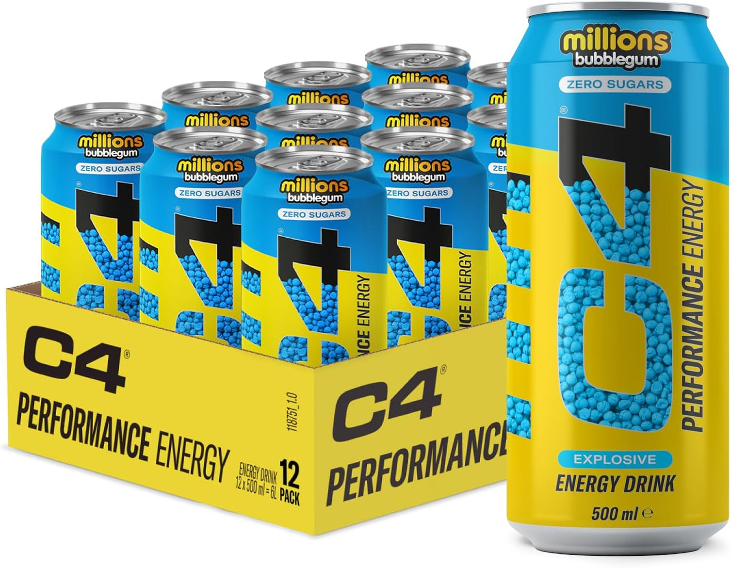C4 Performance Energy Drinks Millions Bubblegum 500ml - Pack of 12