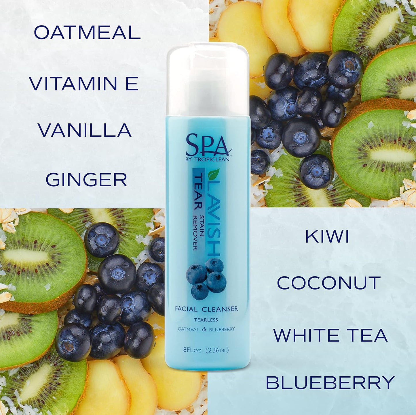 TropiClean SPA Blueberry Facial Cleanser & Tear Stain Remover for Cats & Dogs 236ml