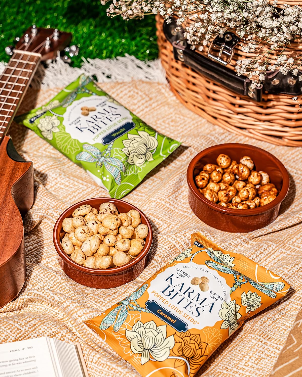 Karma Bites Popped Lotus Seeds Wasabi Flavour 12 x 25g | Vegan Gluten-Free Crunchy Snack
