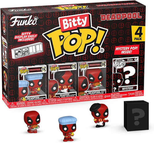 Funko Pop! Deadpool (Bathtime), Deadpool (Flamenco), Deadpool (Supper Hero), and Mystery Figure