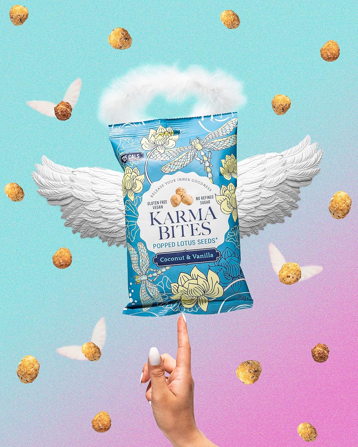 Karma Bites Coconut and Vanilla Flavour Popped Lotus Seeds 12 x 25g