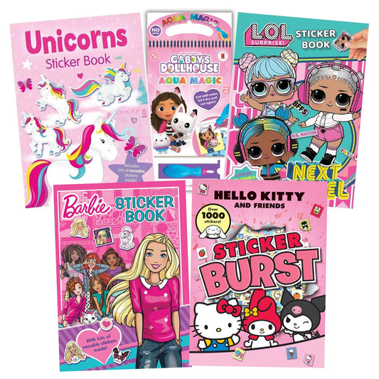Barbie, Gabby, Hello Kitty, LOL & Unicorn 5 Book Pack