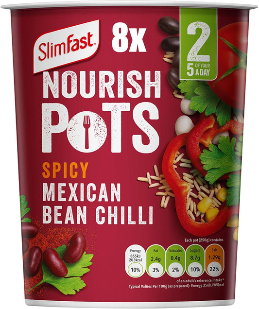 SlimFast Nourish Pot Spicy Mexican Bean Chilli, 8 x 60g