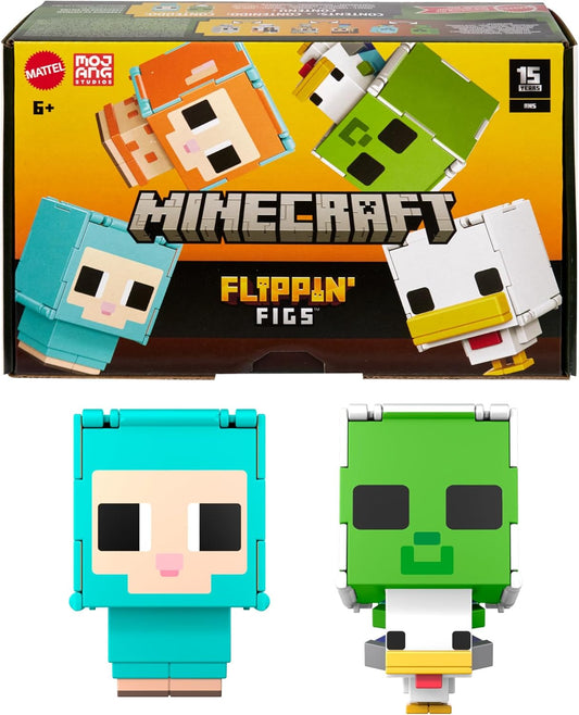 Minecraft Flippin’ Figs Sheep & Chicken Figures 2-Pack with 2-in-1 Fidget Play