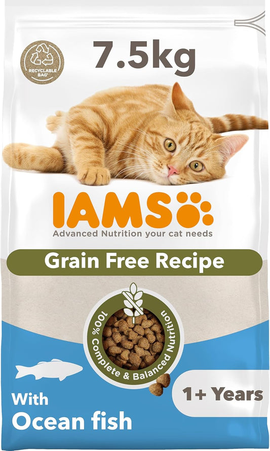 IAMS Grain Free Adult Complete Dry Cat Food Ocean Fish 7.5kg