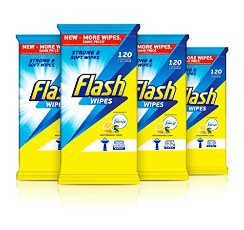 Flash Anti Bacterial Mediterranean Lemon Wipes, 480 Count, Pack Of 4 x 120