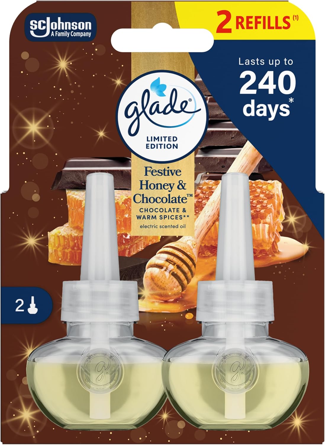 Glade Plug in Air Freshener Refill, Festive Honey & Chocolate (2x20ml)