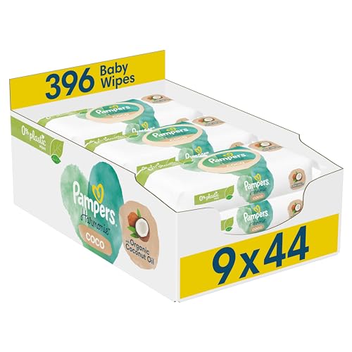 Pampers Harmonie Coco Baby Wipes Plastic Free 9 Packs of 44 (396 Baby Wet Wipes)