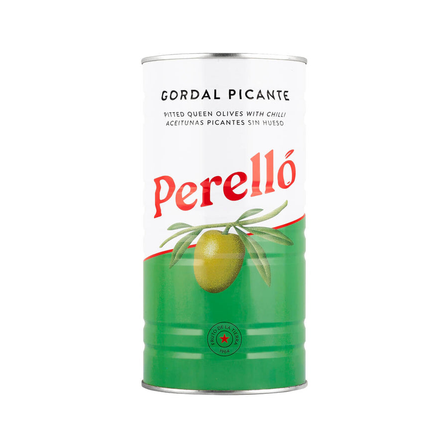 Perelló Pitted Gordal Picante Green Olives, 600g