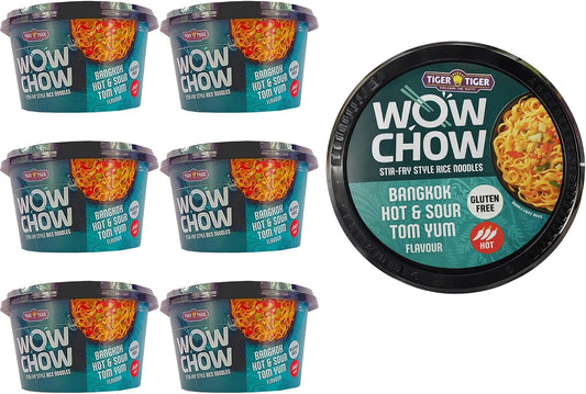 Tiger Tiger WOW CHOW Bangkok Hot & Sour Tom Yum Noodles Pot 76g x6 – Stir Fry Style Rice Noodle Pots