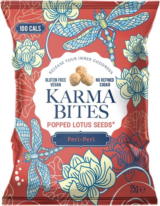 Karma Bites, Popped Lotus Seeds, Gluten Free, Vegan. Peri Peri Flavour 12x 25g