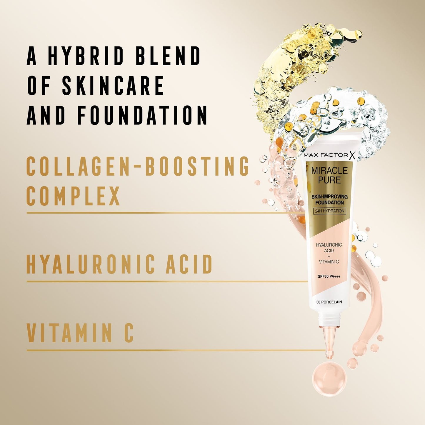 Max Factor Miracle Pure Foundation SPF 30 76 Warm Golden 30ml | Skin-Improving Foundation