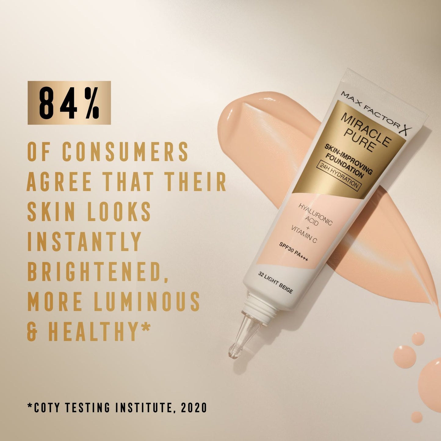 Max Factor Miracle Pure Foundation SPF 30 76 Warm Golden 30ml | Skin-Improving Foundation